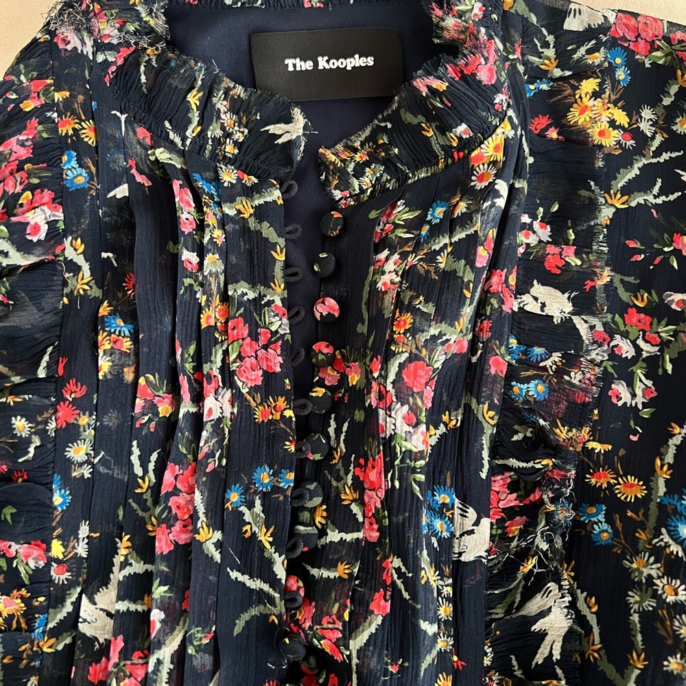 The Kooples Avian & Floral Print Silk Shift Swing Long Sleeve Dress - 2 / M - Picture 11 of 11
